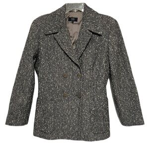 Zanella Charcoal Tweed Double-Breasted Wool Silk Blend Blazer Made in Italy